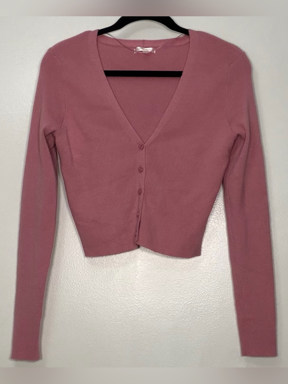 Cropped V-Neck Button Cardigan in Dusty Rose
